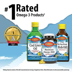 Carlson - Cod Liver Oil, 1100 mg Omega-3s + A & D3, Wild-Caught Norwegian Arctic Cod-Liver Oil, Sustainably Sourced Nordic Fish Oil Liquid, Unflavored, 500 mL (16.9 Fl Oz)