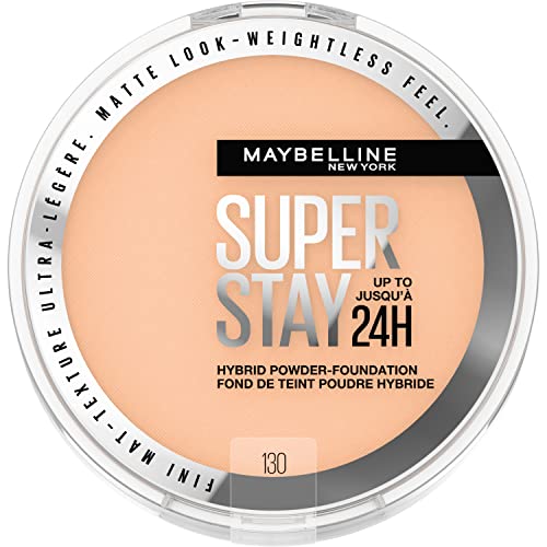 Maybelline Super Stay 24 Hour Hybrid Powder Foundation, Waterproof, Vegan, Mattifying, 130, 6g