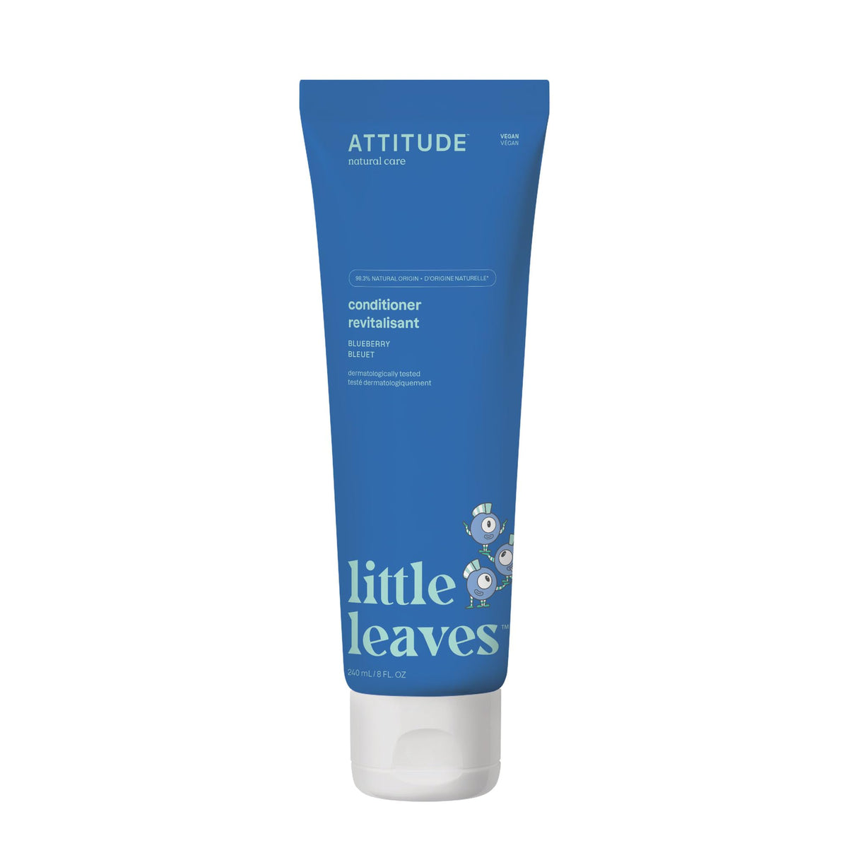 ATTITUDE Hair Conditioner for Kids, Made in Canada, Dermatologically Tested Products, Plant- and Mineral-Based Detangler, Vegan, Blueberry, 240 mL