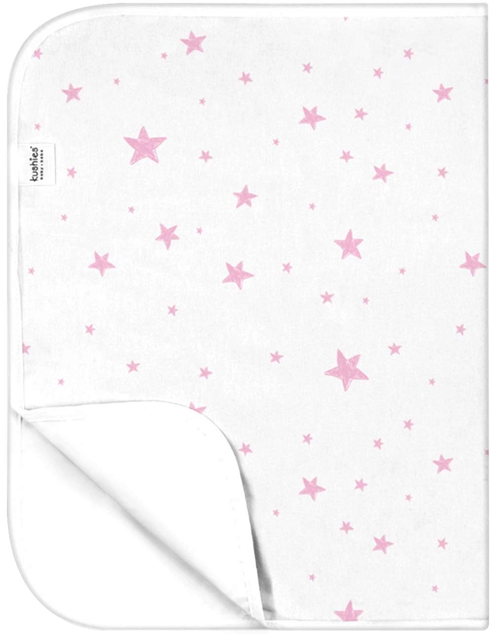 Kushies Baby Deluxe Flat Waterproof Changing Pad Liners, 20 x 30", White w/Pink Stars