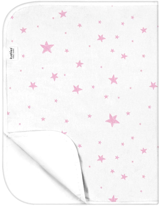 Kushies Baby Deluxe Flat Waterproof Changing Pad Liners, 20 x 30", White w/Pink Stars