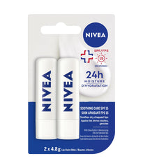 NIVEA Soothing Care SPF 15 Lip Balm Stick, 24-Hour Hydrating Lip Balm with Sunscreen, Shea Butter and Moisturizing Oils to Soothe Dry Chapped Lips, 4.8g Stick (2 Pack)