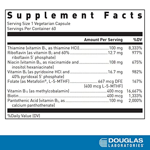 Douglas Laboratories B-Complex with Metafolin - Comprehensive B Vitamin Supplement - Energy & Brain Health Support* - with Folate, Biotin & Thiamin - Non-GMO - 60 Vegetarian Capsules