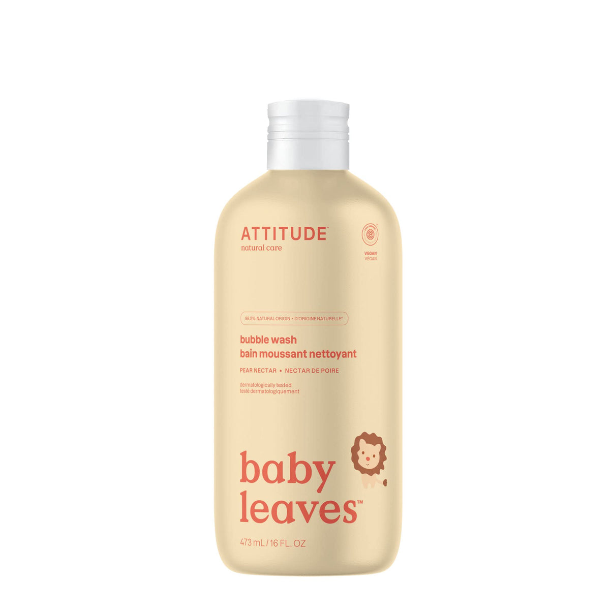 ATTITUDE Bubble Bath and Body Wash for Baby, EWG Verified, Dermatologically Tested, Plant- and Mineral-Based Ingredients, Vegan and Cruelty-free, Pear Nectar, 473 mL