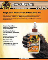 Gorilla Glue Wood Glue, Indoor & Outdoor Carpentry Projects, Paintable, Sandable, Moisture Resistant, Clamping, Natural Color, 4oz/118mL (Pack of 1), 6212001