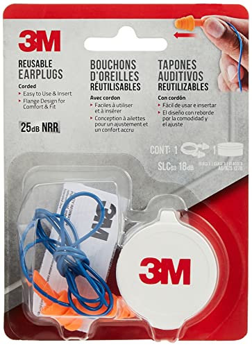 3M Corded Reusable Earplugs, 1 Pair (NRR 25 dB) - 90586