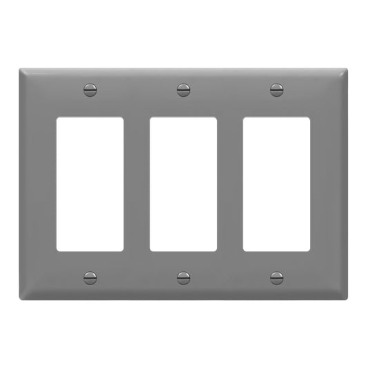 ENERLITES Decorator Wall Plate, Light Switch or Receptacle Outlet Cover, Gloss Finish, Size 3-Gang 4.50" H x 6.38" L, 8833-GY, Gray