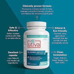 Utiva Bladder Health – Natural Bladder Control Supplement for Overactive Bladder and Lower Urinary Tract Health – Clinically Proven to Reduce Frequency and Urgency - 60 Capsules