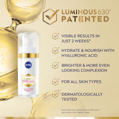 NIVEA LUMINOUS630 Dark Spot Solution Advanced Face Serum for All Skin Types, Dark Spot Serum Visibly Reduces Dark Spots in Just 2 Weeks, Hyaluronic Acid Serum, Dermatologically-Tested Skin Care, 30mL