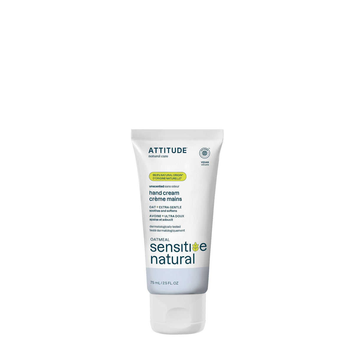 ATTITUDE Hand Cream for Sensitive Skin with Oat, EWG Verified, Dermatologically Tested, Vegan, Unscented, 75 mL