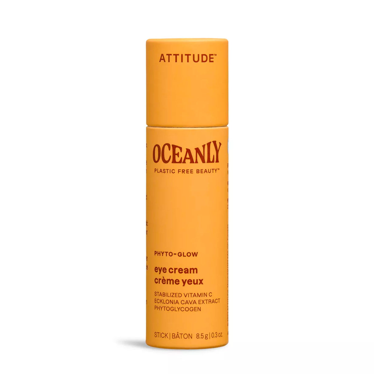 ATTITUDE Oceanly Eye Cream Stick, EWG Verified, Plastic-free, Plant & Mineral-Based Ingredients, Vegan & Cruelty-free Beauty Products, PHYTO GLOW, Unscented, 8.5 grams