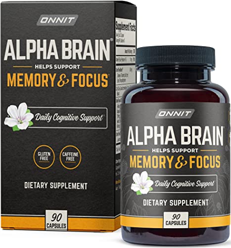 ONNIT Alpha Brain Premium Nootropic Brain Supplement, 90 Count, for Men & Women - Caffeine-Free Focus Capsules for Concentration, Brain Booster & Memory Support (1 Count (Pack of 90))