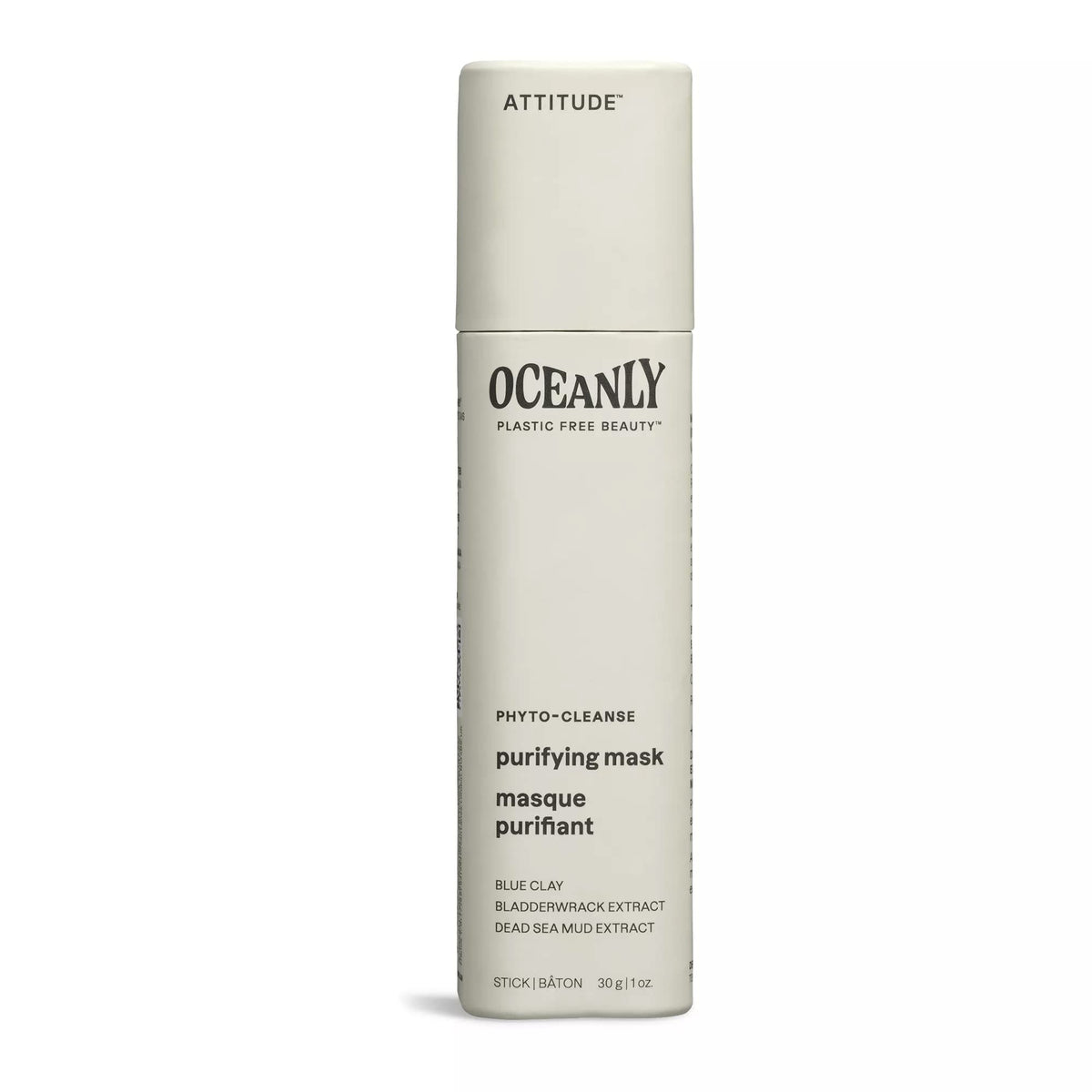 ATTITUDE Oceanly Face Mask Stick, EWG Verified, Plastic-free, Plant and Mineral-Based Ingredients, Vegan and Cruelty-free Beauty Products, PHYTO CLEANSE, Unscented, 30 grams