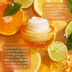 LANEIGE Radian-C Cream: Vitamin C & E, Visibly Brighten, Dark Spots, Dullness, Dermatologist-Tested, Hypoallergenic