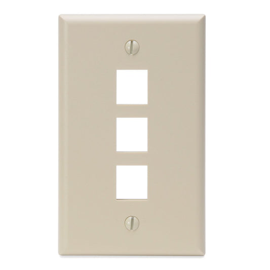 Leviton 41080-3IP QuickPort Wallplate, Single Gang, 3-Port, Ivory