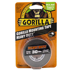 Gorilla Heavy Duty Double Sided Mounting Tape, Hanging, Instant 30lb Strong Hold, Permanent Bond, Weatherproof, 1 in x 60 in, Black, (Pack of 1), 6155002