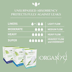 Organyc 100% Certified Organic Cotton Feminine Sanitary Pads With Wings, Everyday Pad, Dye, Paraben, Perfume, SAP, Plastic and Chlorine Bleach Free, Moderate Flow