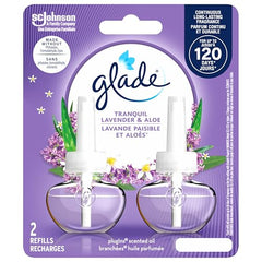 Glade PlugIns Air Freshener Refill, Scented and Essential Oils for Bathroom and Home Fragrance, Tranquil Lavender and Aloe, 2 Count