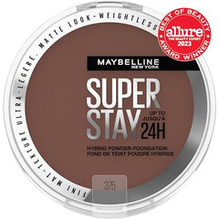 Maybelline New York Super Stay 24 Hour Hybrid Powder Foundation, Waterproof, Vegan, Mattifying, 375, 6 g