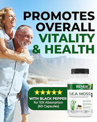 Renew Actives Sea Moss Capsules - Premium Triple-Action Antioxidant Blend with BioPerine for Ultimate Absorption - Organic Irish Sea Moss, Bladderwrack & Burdock Root - 60 Capsules