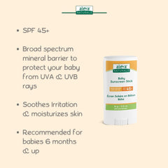 Aleva Naturals Baby Sunscreen Stick SPF 45+, Fragrance-Free, Natural Organic Ingredients, For Babies and Toddlers, Sensitive Skin, Broad Spectrum UVA/UVB Protection - 0.5 oz. /14 g