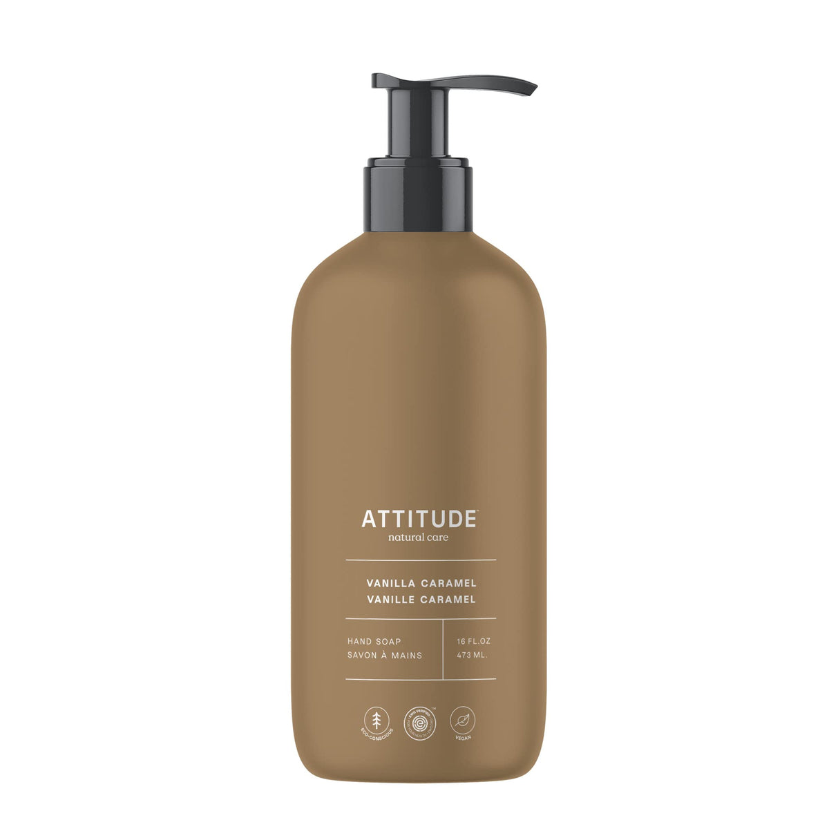 ATTITUDE Liquid Hand Soap, EWG Verified, Plant and Mineral-Based, Vegan, Dermatologically Tested, Vegan, Vanilla Caramel, 473 mL