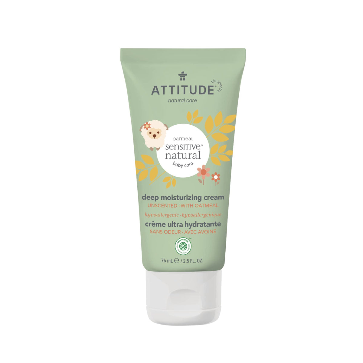 ATTITUDE Deep Moisturizing Body Cream, Plant and Mineral-Based Ingredients, Vegan and Cruelty-free Personal Care Products for Sensitive Skin, Unscented,75 mL