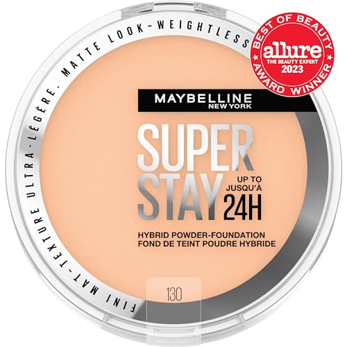 Maybelline Super Stay 24 Hour Hybrid Powder Foundation, Waterproof, Vegan, Mattifying, 130, 6g