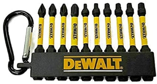 DEWALT FlexTorq Mixed Square/ Phillips Bits with Carabiner Clip Screw Bits Set – 10 Bits (DWA2MX2IRCARC)