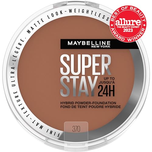 Maybelline New York Super Stay 24 Hour Hybrid Powder Foundation, Waterproof, Vegan, Mattifying, 370, 6 g