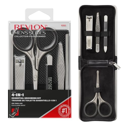 Revlon Men's Grooming Kit, 5-Piece Travel Essentials Set, Includes Nail Clippers, Scissors, File, Tweezers and Carrying Case, Stainless Steel, 1 Pack