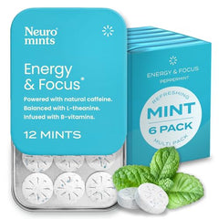 NeuroGum Energy Caffeine Mints (72 Pieces) - Sugar Free with L-theanine + Natural Caffeine + Vitamin B12 & B6 - Nootropic Energy & Focus Supplement for Women & Men - Keto & Vegan, Peppermint Flavor