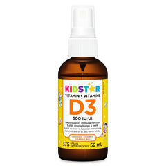 KidStar Nutrients - Vitamin D3 Spray 500 IU, 52ml Organic Orange Flavour - Cholecalciferol Vitamin D3 with Calcium for Bone Health, Teeth Health, Immune System Support & Inflammation Relief Supplement