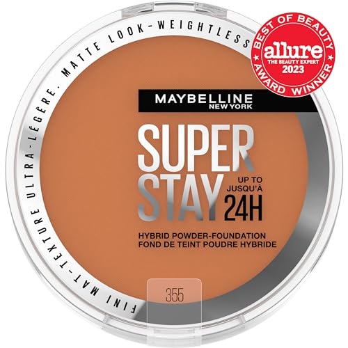 Maybelline Super Stay 24 Hour Hybrid Powder Foundation, Waterproof, Vegan, Mattifying, 355, 6g