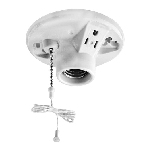 Leviton 9726-C One-Piece Glazed Porcelain Outlet Box Mount, Incandescent Lampholder, Pull Chain, Top Wired (White)