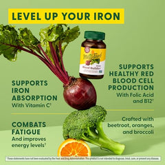 MegaFood Blood Builder - Iron Supplement Clinically Shown to Increase Iron Levels without Side Effects - Iron Supplement for Women with Vitamin C, Vitamin B12 and Folic Acid - Vegan - 30 Tabs