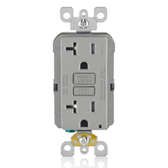 Leviton GFTR2-GY Self-Test Slim Tamper Resistant GFCI Receptacle. Nema 5-20R 20A-125V At Receptacle 20A-125V Feed-through. Lighted - Gray With Gray Test And Reset Button.