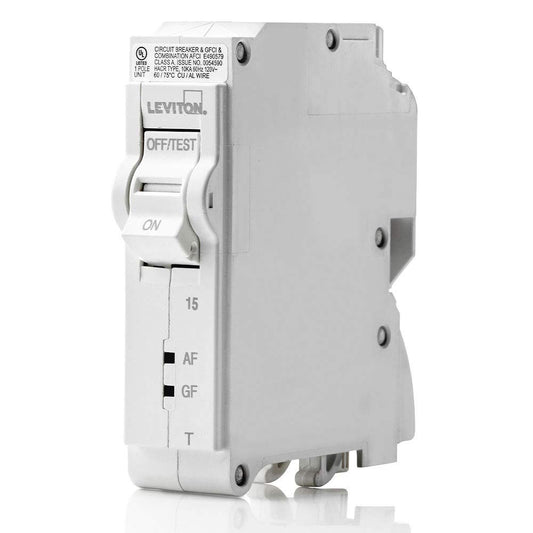 Leviton LB115-DFT 15A 1-Pole Plug-On AFCI/GFCI Branch Circuit Breaker, Thermal Magnetic, 120 VAC, White