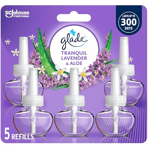 Glade PlugIns Air Freshener Refill, Scented and Essential Oils for Bathroom and Home Fragrance, Tranquil Lavender and Aloe, 5 Count