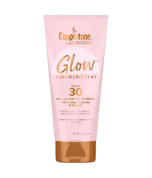 Coppertone Glow Sunscreen Lotion SPF 30 With a Hint of Shimmer, Lightweight, Water Resistant Body Sunscreen Broad Spectrum SPF 30 UVA/UVB Protection, Reef-Friendly, Oxybenzone Free, 148mL