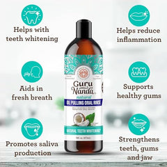 GuruNanda Coconut Oil Pulling with 7 Essential Oils and Vitamin D3, E, K2 (Mickey D), Helps with Fresh Breath, Teeth & Gum Health & More - 16 fl oz