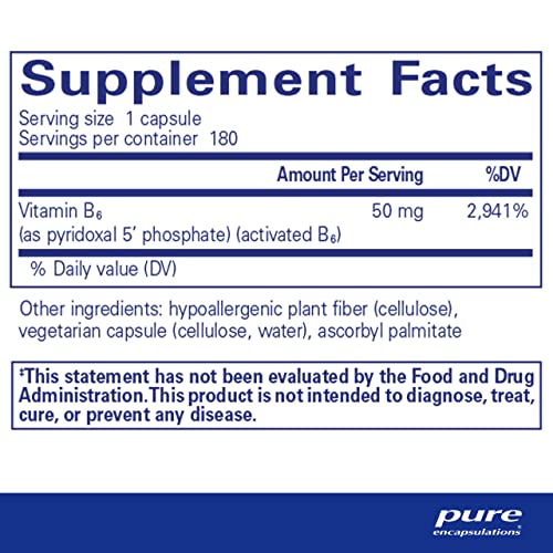 Pure Encapsulations P5P 50 - Active Vitamin B6 - Supports Energy Metabolism & Brain Health* - Gluten Free & Non-GMO - 180 Capsules