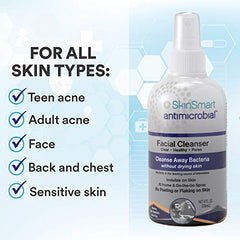 SkinSmart Facial Cleanser for Acne, Targets Bacteria for Active Teenage Athletes Post Workout and Adult Acne, 8 oz Spray Bottle, Safe for Multiple Daily Uses