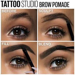 Maybelline New York Tattoo studio Brow Pomade Long Lasting, Buildable, Eyebrow Makeup, Soft Brown, 0.106 Oz