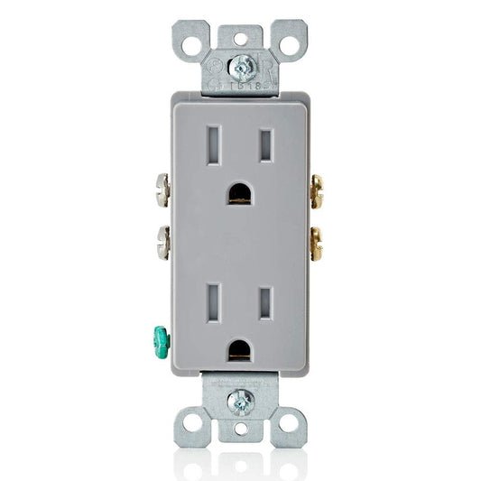 Leviton T5325-GY 15 Amp 125 Volt, Tamper Resistant, Decora Duplex Receptacle, Straight Blade, Grounding, Gray