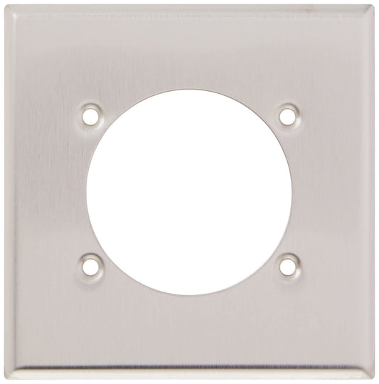 Leviton 0S701-040 2-Gang Power Receptacle Wallplate, Flush Mount, 2.465 Inch Dia. Opening, Standard Size, Device Mount, 302 Stainless Steel