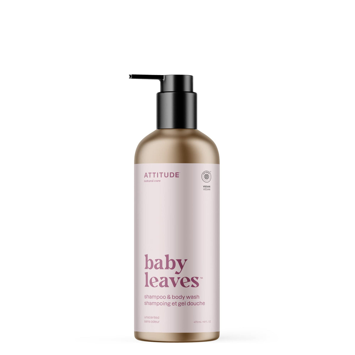 ATTITUDE Baby 2in1 Shampoo and Body Wash, EWG Verified, Dermatologically Tested, Vegan, Unscented, Refillable Aluminum Bottle, 473 mL