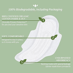 Organyc 100% Certified Organic Cotton Feminine Sanitary Pads With Wings, Everyday Pad, Dye, Paraben, Perfume, SAP, Plastic and Chlorine Bleach Free, Moderate Flow