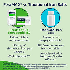 FeraMAX Pd Therapeutic 150 Iron Supplement - Once Daily High Dose Iron Supplement No.1 Recommended Treatment for Iron Deficiency Anemia - 150mg of Elemental Iron per Capsule, 30 Capsules