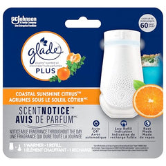 Glade PlugIns Plus Scented Oil Starter Kit, Coastal Sunshine Citrus, Scented and Essential Oils for Home and Bathroom, 1 Warmer 1 Refill